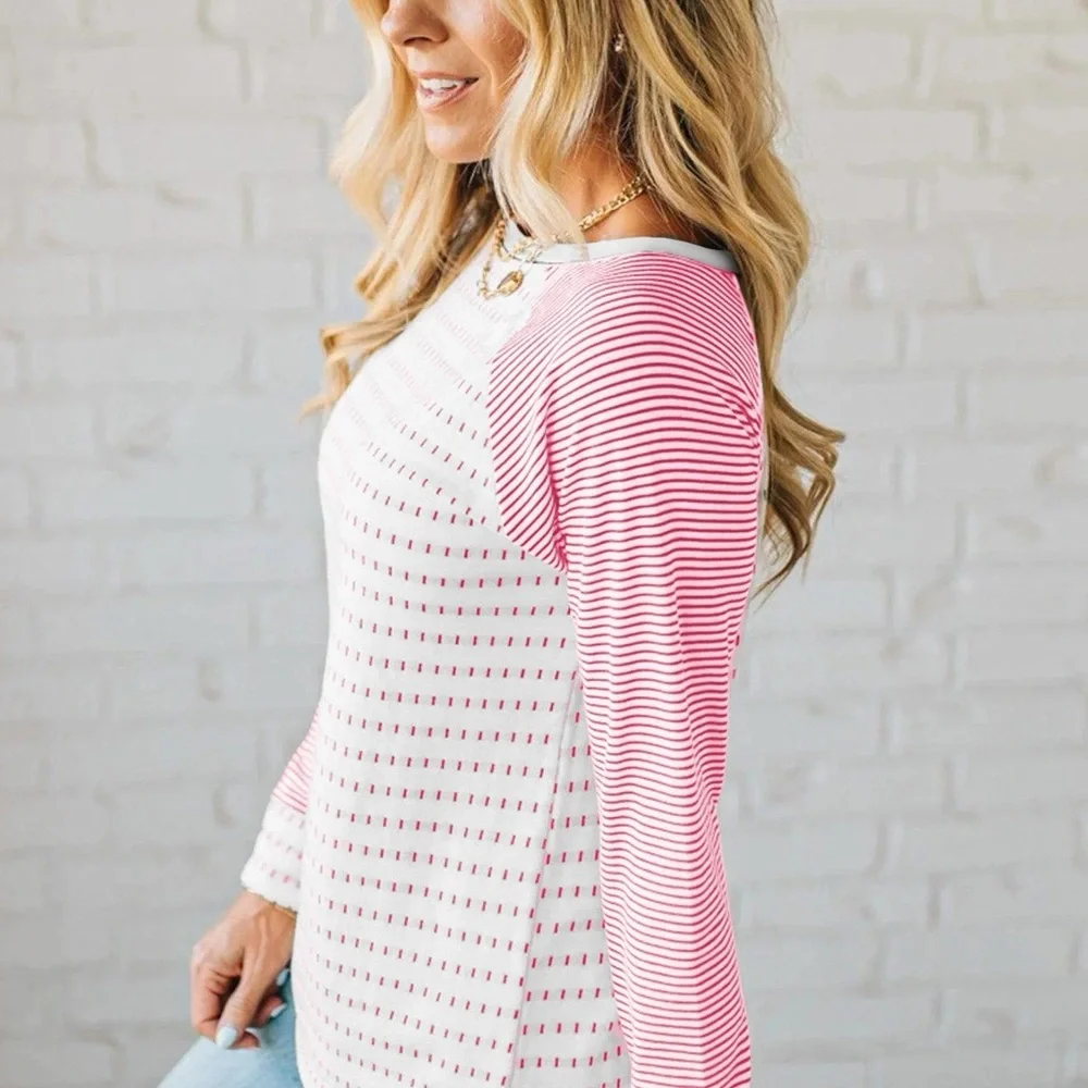 Trendy Boutique Pink and White Long Sleeve Tee - Picture 3 of 4
